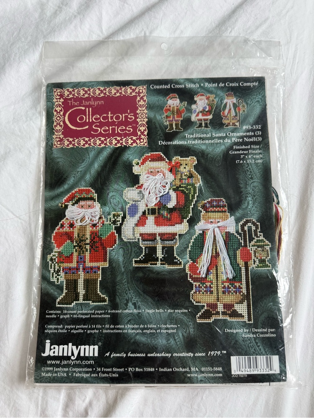Vintage Janlynn "Traditional Santa Ornaments" Cross Stitch Kit 93-332 | Makes 3